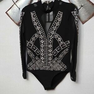 Love Joy Black Long Sleeve Bodysuit with Silver Embellishments